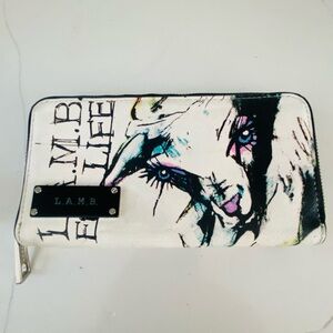 Y2K GWEN STEFANI L.A.M.B. 4 LIFE ZIP WALLET ZEBRA NEWSPRINT